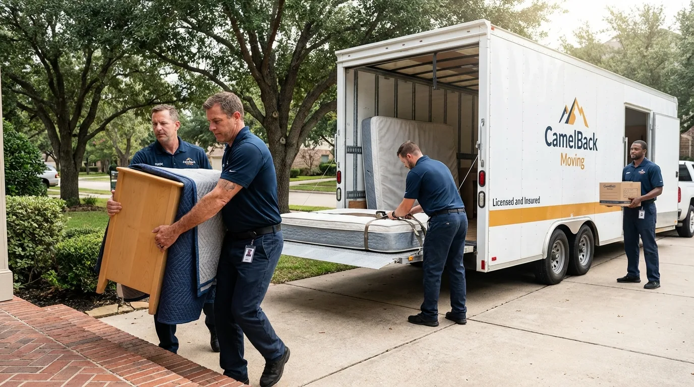 Crew loading residential truck for cross-state move from Depew, NY