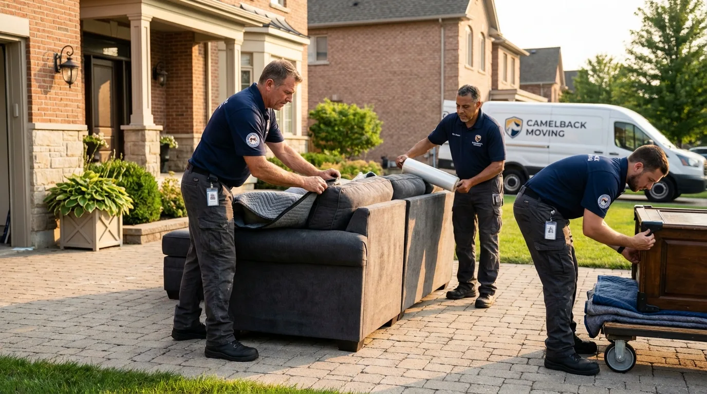 Large estate moving crew wrapping furniture in Depew, NY
