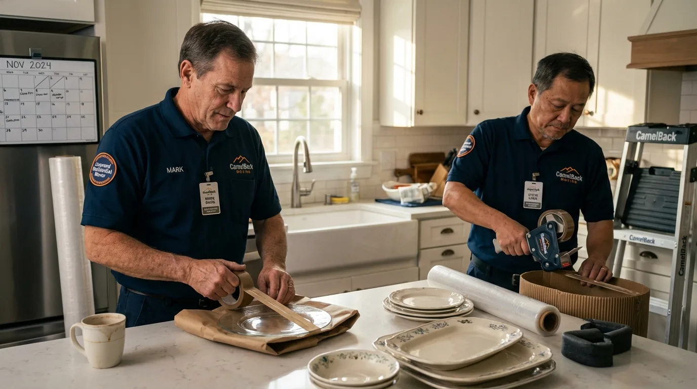 Professional crew packing kitchen dishware in Depew, NY